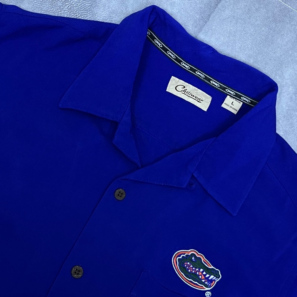 Chiliwear Florida Gators Shirt Mens Large Blue Excellent Rayon Button Down NCAA